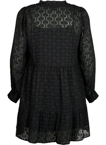 Jacquard dress with ruffle collar, Black, Packshot image number 1