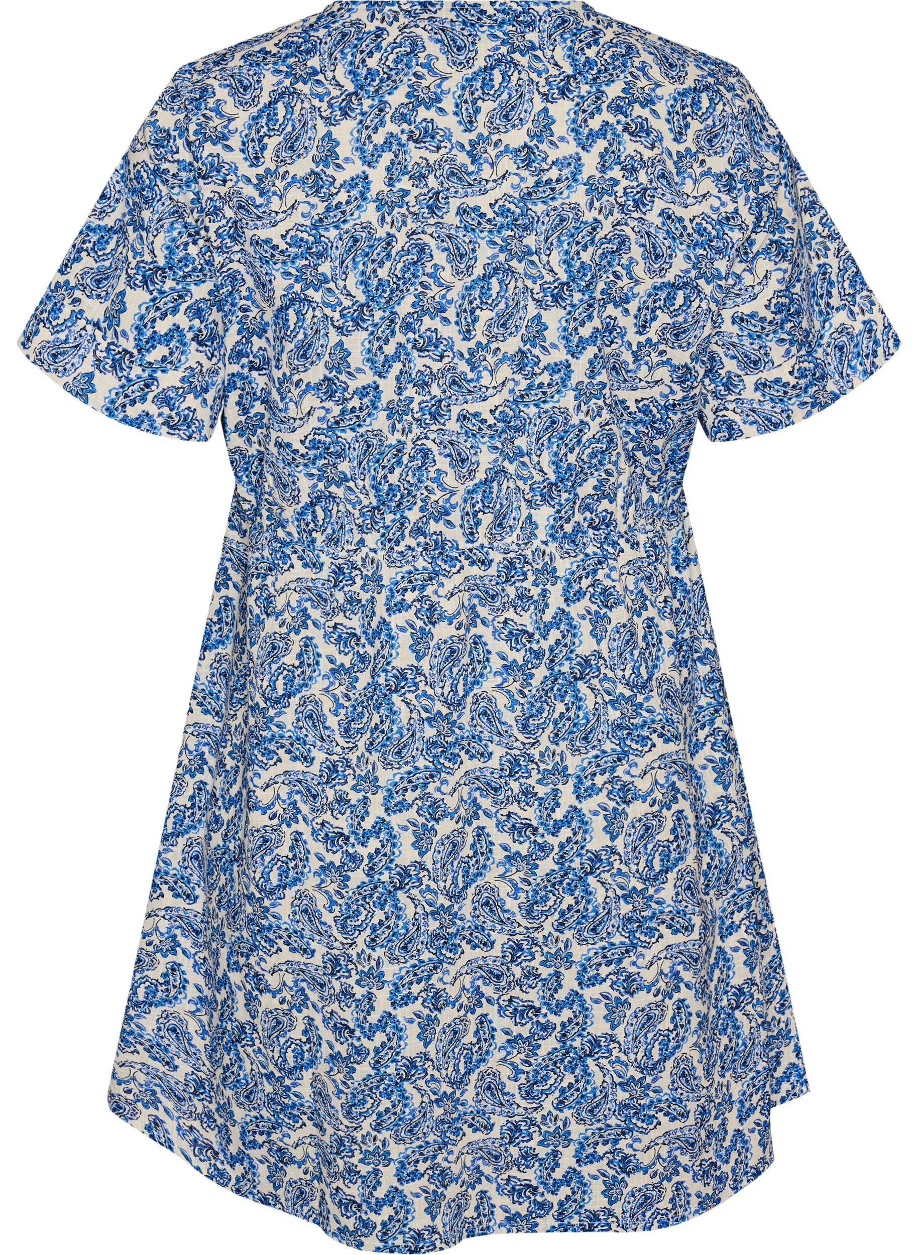 ZizzifashionShort cotton dress with floral print, Blue, Packshot image number 1