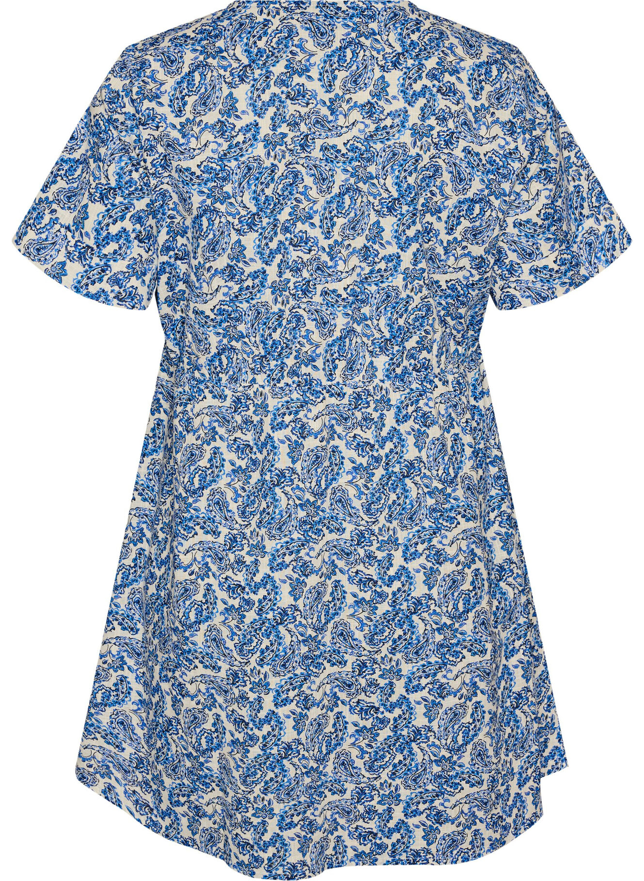 Short cotton dress with floral print - Blue - Sz. 40-64 - Zizzifashion Short cotton dress with floral print - Blue - Sz. 40-64 - Zizzifashion
