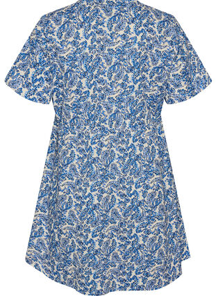 Short cotton dress with floral print - Blue - Sz. 40-64 - Zizzifashion Short cotton dress with floral print - Blue - Sz. 40-64 - Zizzifashion