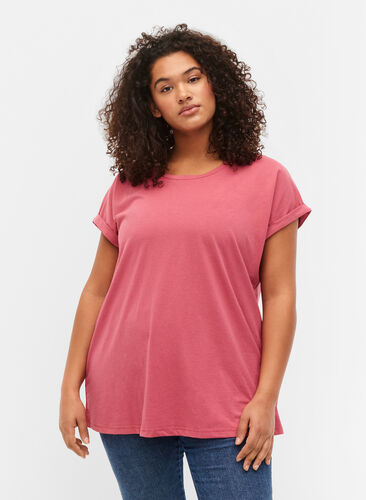 Short sleeve cotton blend T-shirt, Rasperry Pink, Model image number 0