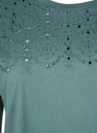 Organic cotton T-shirt with broderie anglaise, Sea Pine, Packshot image number 2