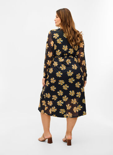 Printed wrap mesh dress, Black w Yellow, Model image number 1