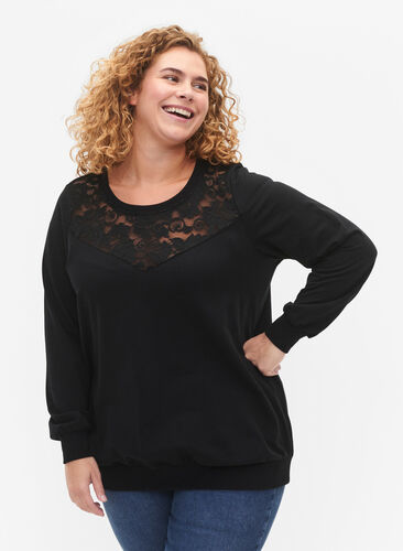 Sweatshirt with lace, Black, Model image number 0