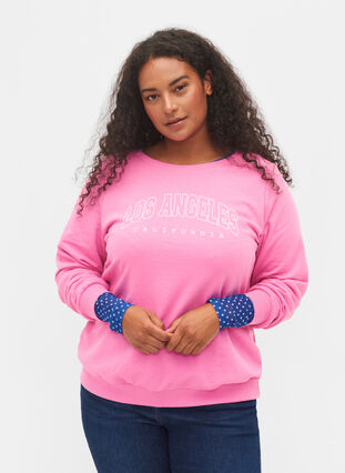 Cotton sweatshirt with text print, Wild Orchid, Model image number 0