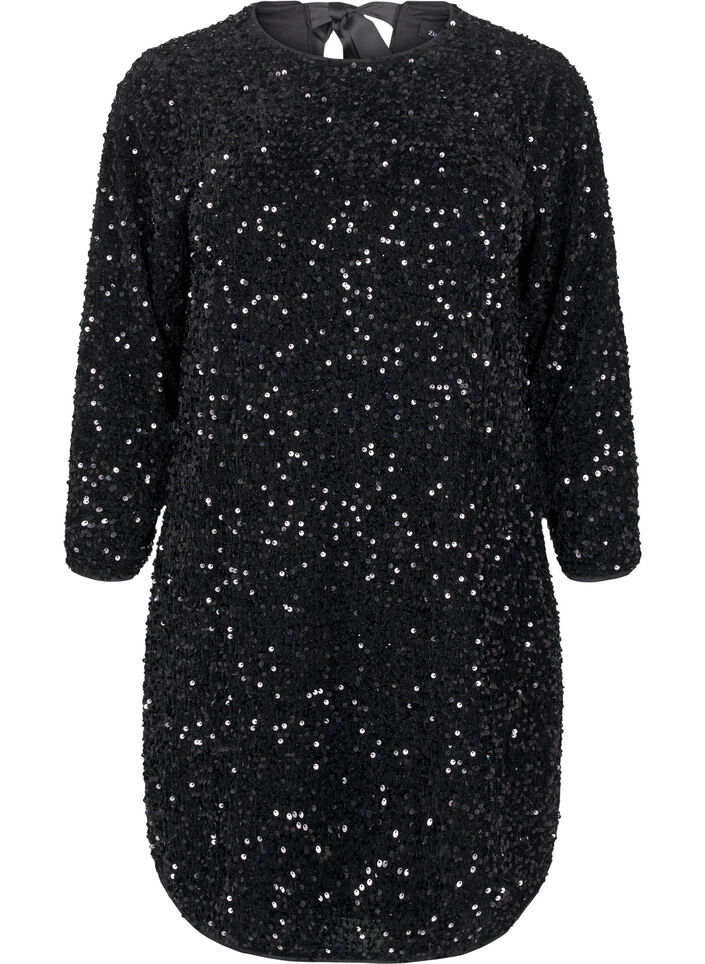 Sequin dress with bow detail, Black, Packshot image number 0