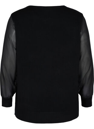 Viscose knit top with chiffon sleeves, Black, Packshot image number 1