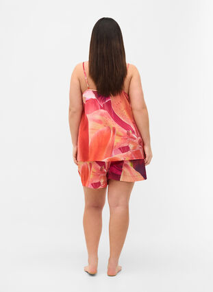Patterned night shorts with drawstring, Orange Pink AOP, Model image number 1