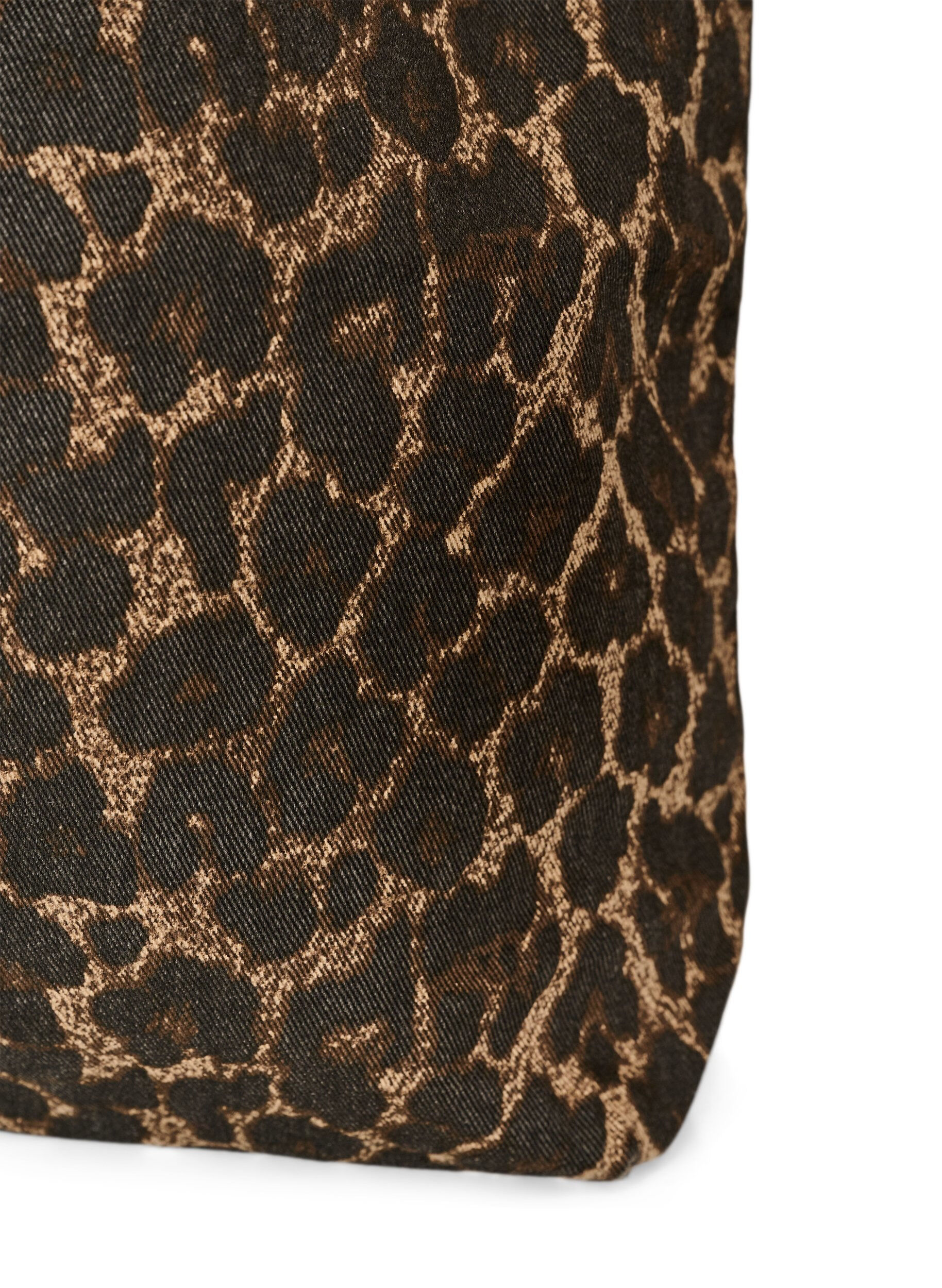 ZizzifashionDenim shopping bag with leopard print, Brown, Packshot image number 2
