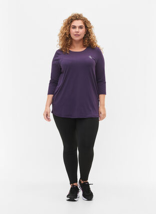 Workout top with 3/4 sleeves, Purple Plumeria, Model image number 2