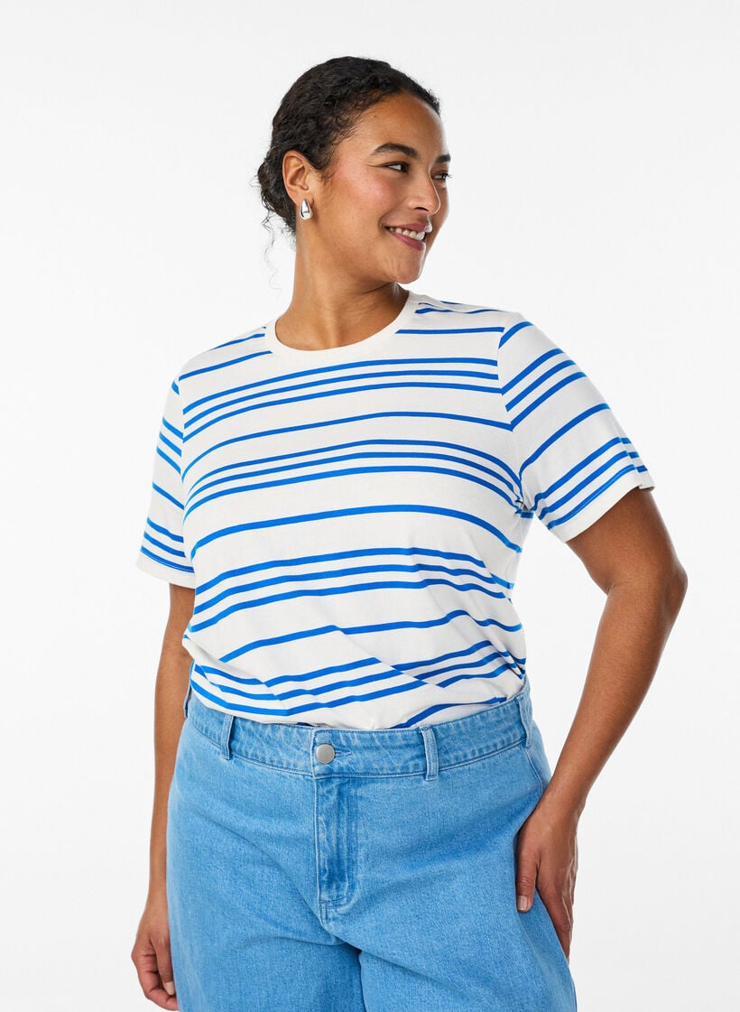 Striped cotton t-shirt, White, Model image number 0