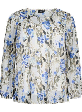 Long-sleeved printed blouse, Blue Flower AOP, Packshot image number 0