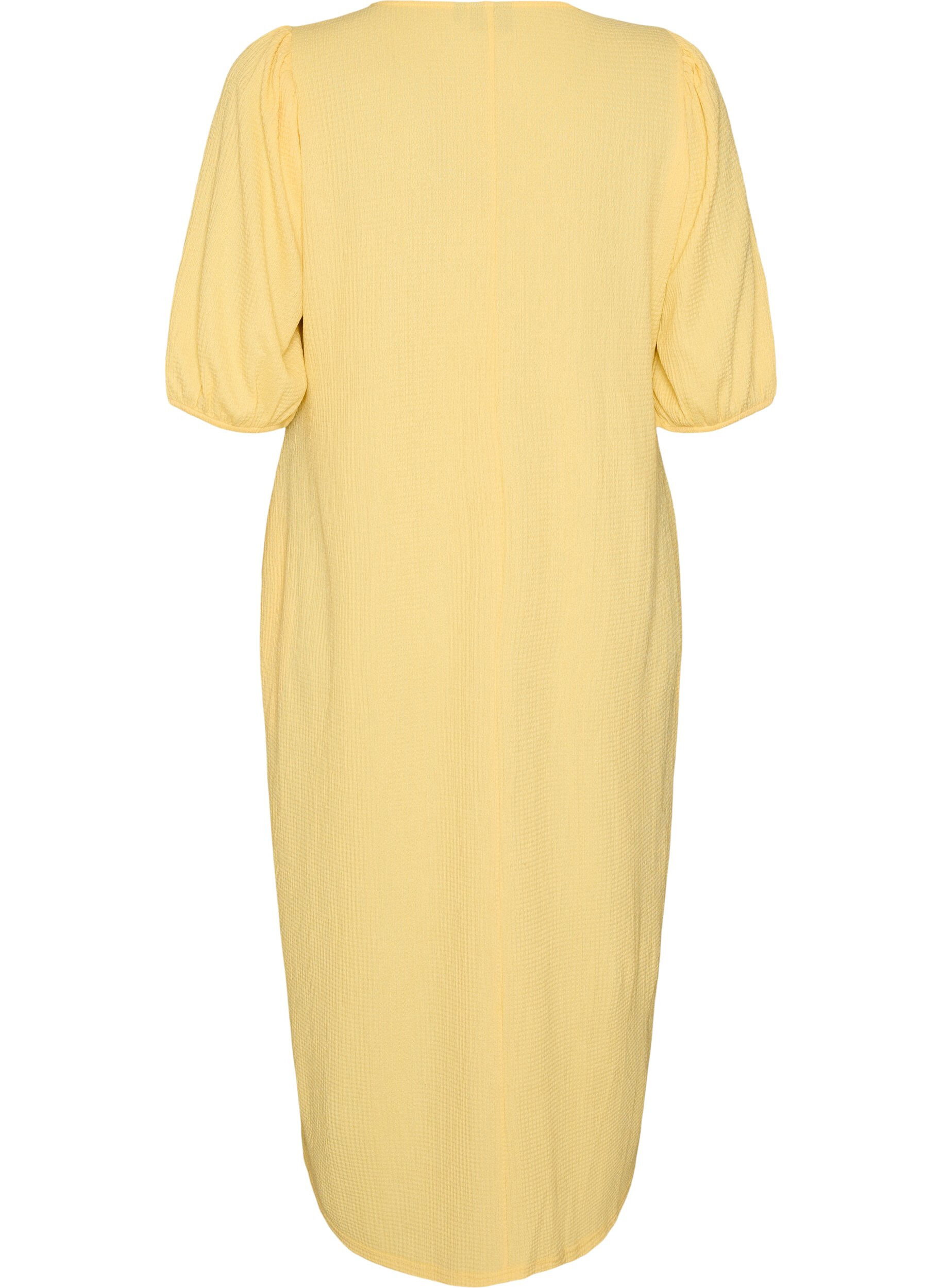ZizzifashionMidi dress with V-neck and texture, Yellow, Packshot image number 1