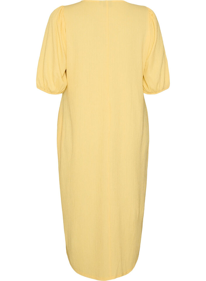 Midi dress with V-neck and texture, Yellow, Packshot image number 1