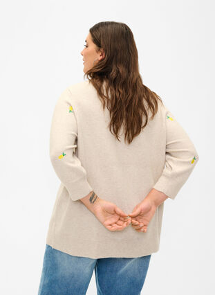 3/4 sleeve knitted blouse with lemons, P. Stone Mel. Lemon, Model image number 1