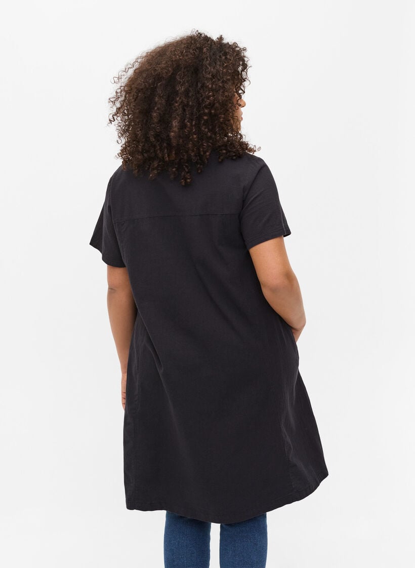 Short-sleeved cotton dress, Black, Model image number 2