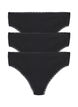 3-pack thong with lace edges, Black, Packshot image number 0