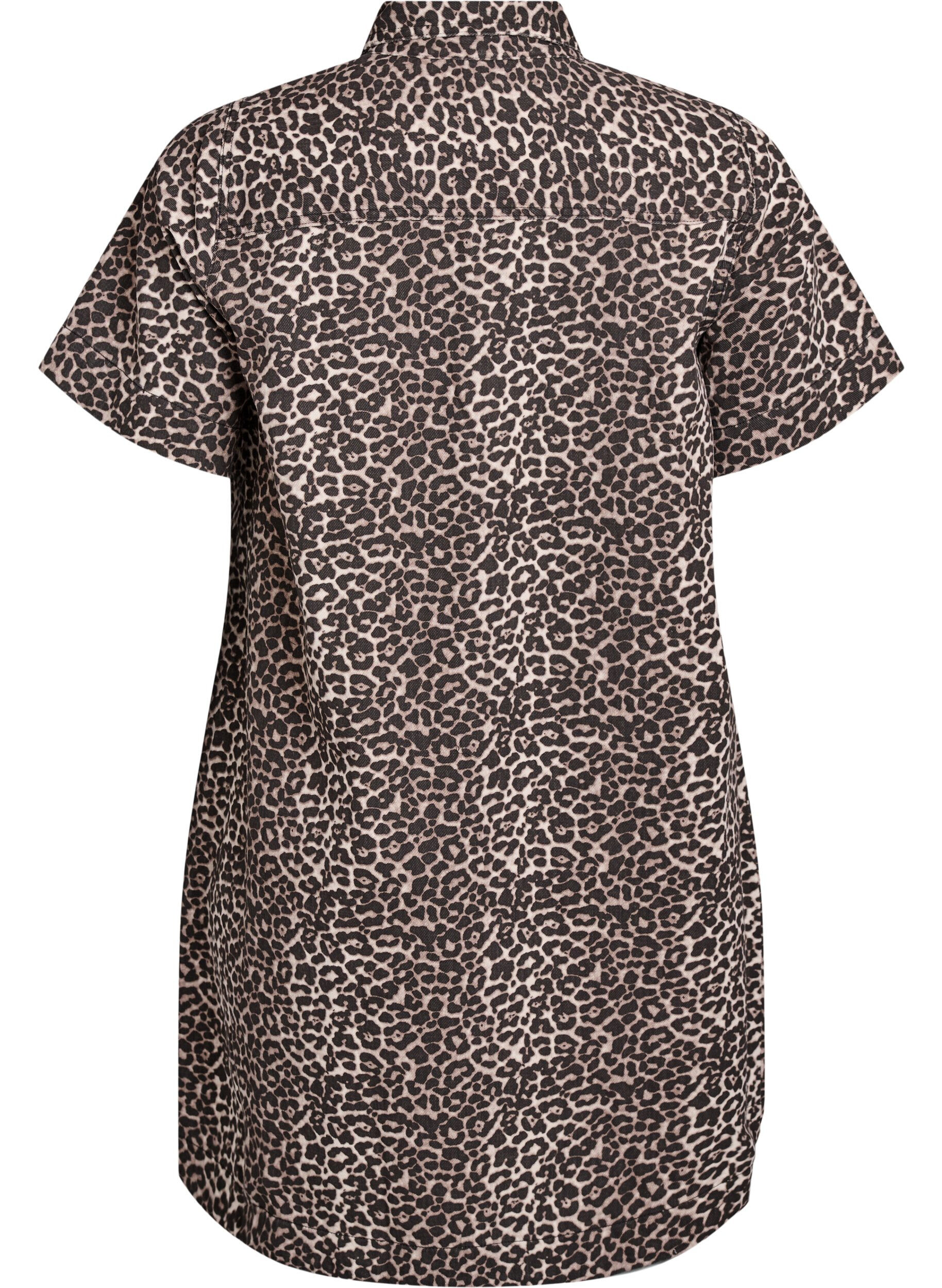 Zizzifashion Denim shirt dress with leopard print, Brown, Packshot image number 1