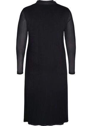Long-sleeved midi dress in mesh, Black, Packshot image number 1