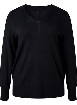 Viscose knitted top with v-neckline, Black, Packshot image number 0