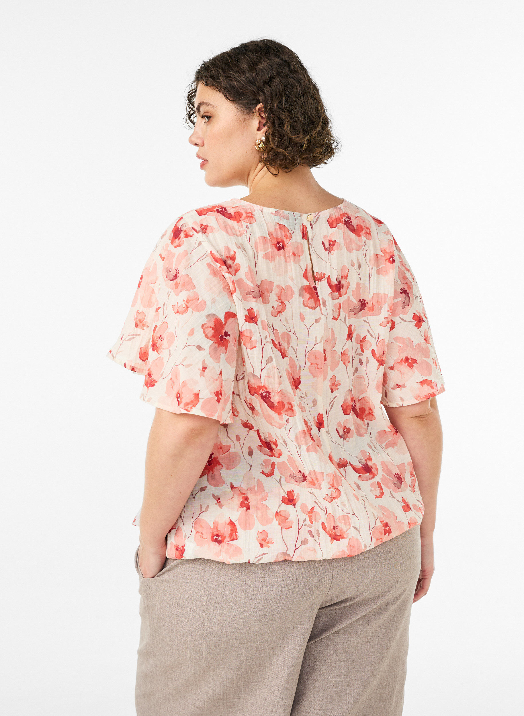 ZizzifashionBlouse with balloon shape and wing sleeves, Coral, Model image number 1