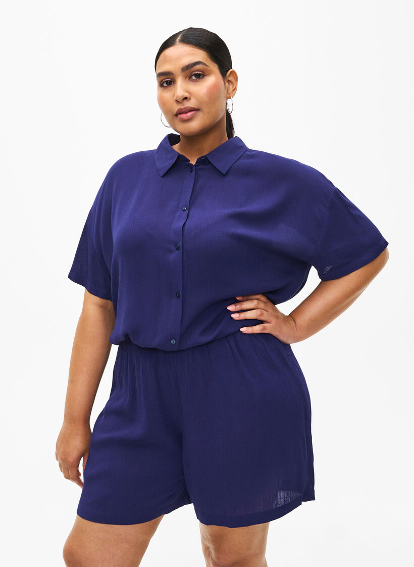 High-waist viscose shorts, Medieval Blue, Model image number 0