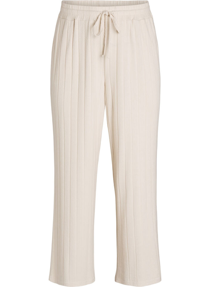 Ribbed jersey lounge trousers with a high waist, Beige, Packshot image number 0