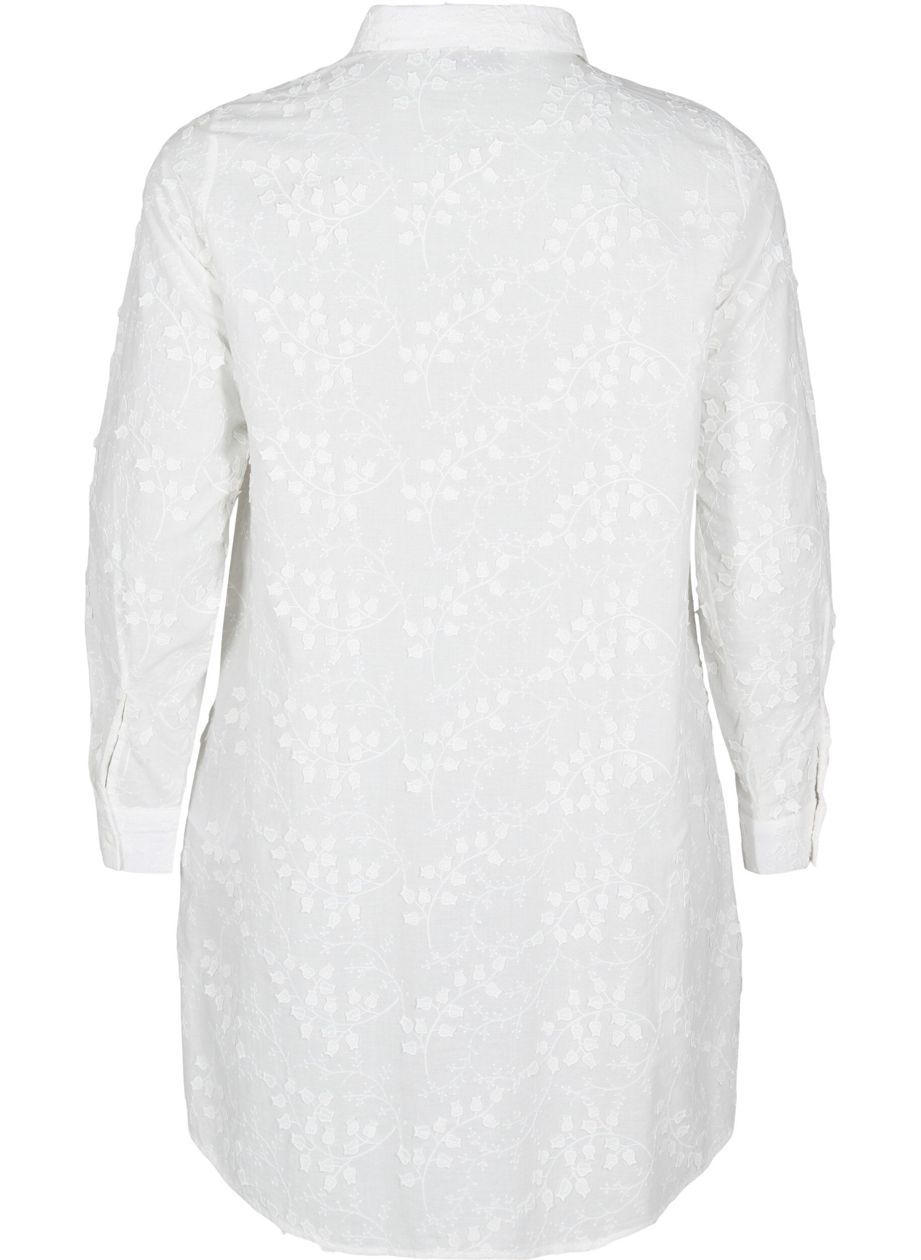 Zizzifashion Shirt dress with embroidered flowers, White, Packshot image number 1