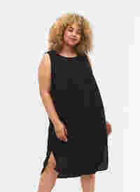 Sleeveless midi dress in cotton, Black, Model