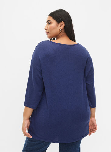Blouse with 3/4 sleeves and lace detail, Medieval Blue Mel., Model image number 1