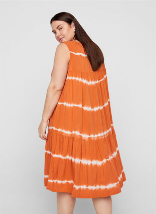 Printed midi dress in viscose, Orange Batik, Model image number 1