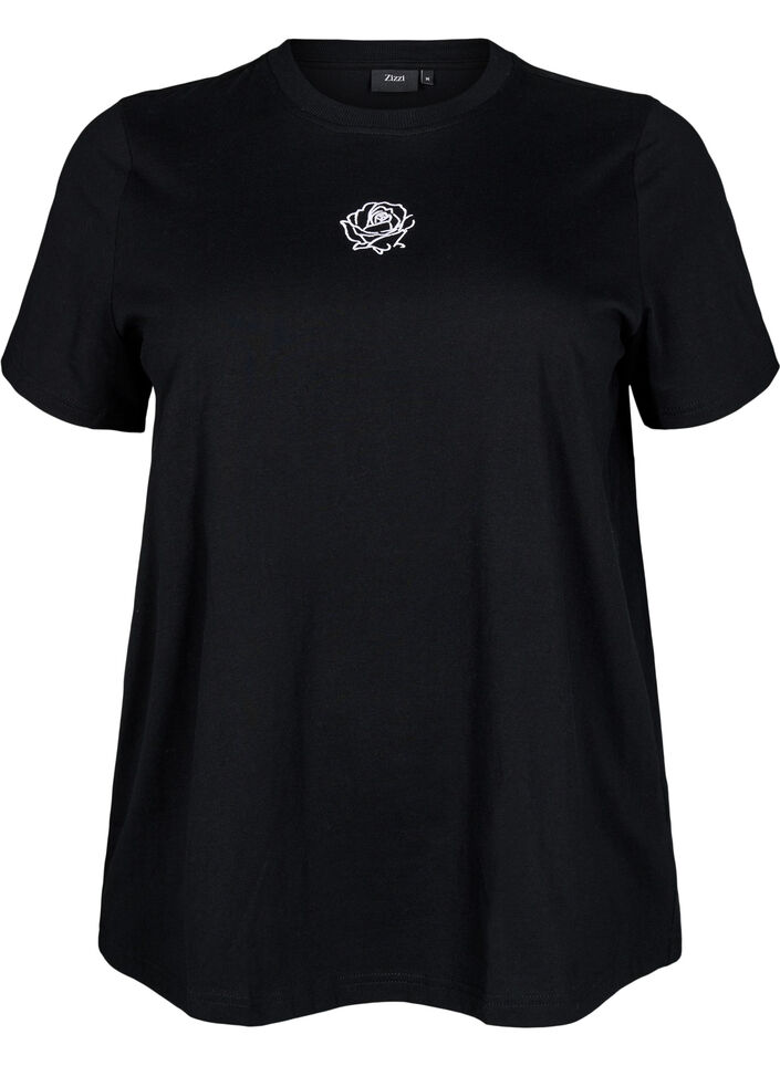 Cotton T-shirt with embroidery detail, Black, Packshot image number 0