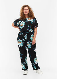 	 Viscose trousers with drawstring, Black Big Flower, Model