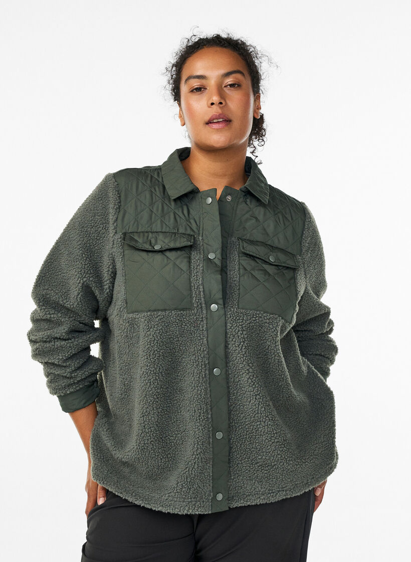 Fleece jacket with quilted details, Green, Model image number 0