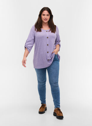Blouse with buttons and 3/4 sleeves, Purple Melange, Model image number 2