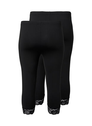 2-pair 3/4 leggings with lace trim, Black / Black, Packshot image number 1