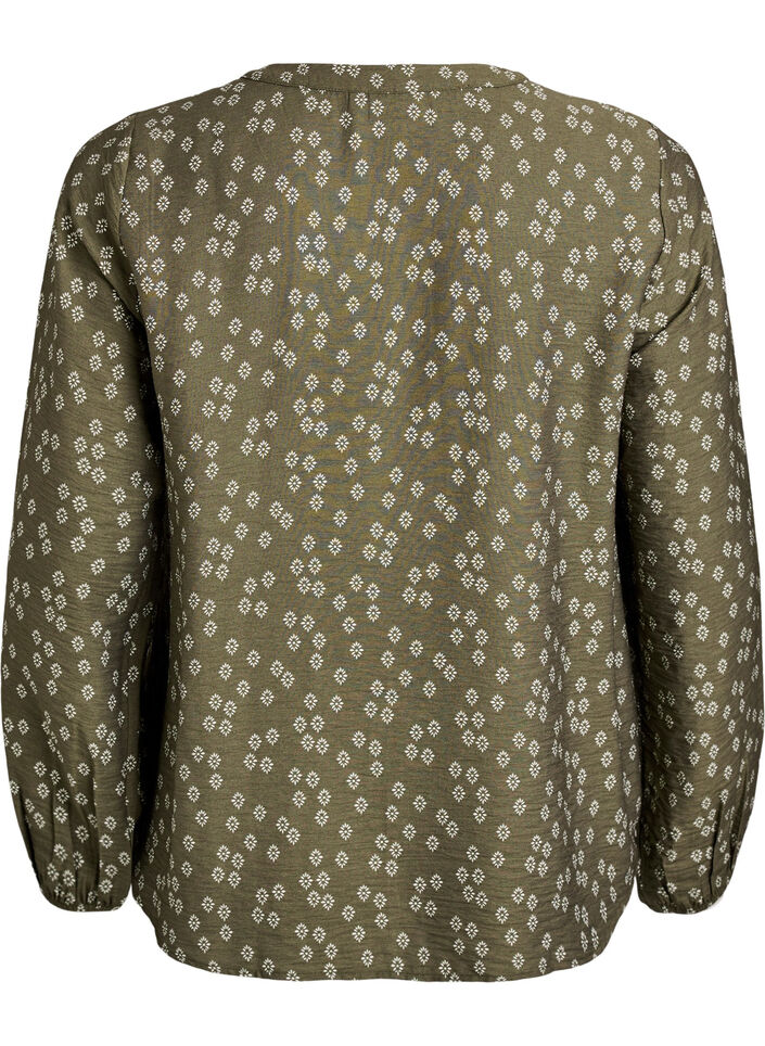 Long-sleeved blouse with pattern and buttons, Green, Packshot image number 1