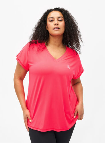 Loose training t-shirt with v-neck, Neon Diva Pink, Model image number 0