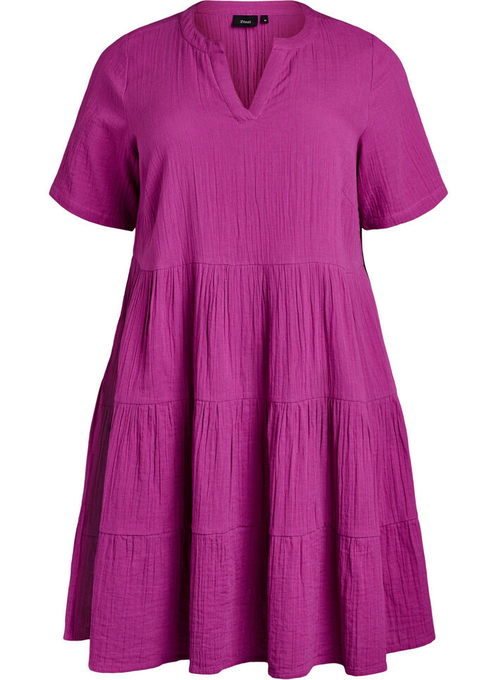 Knee-length cotton muslin dress with an A-line cut, Purple, Packshot image number 0