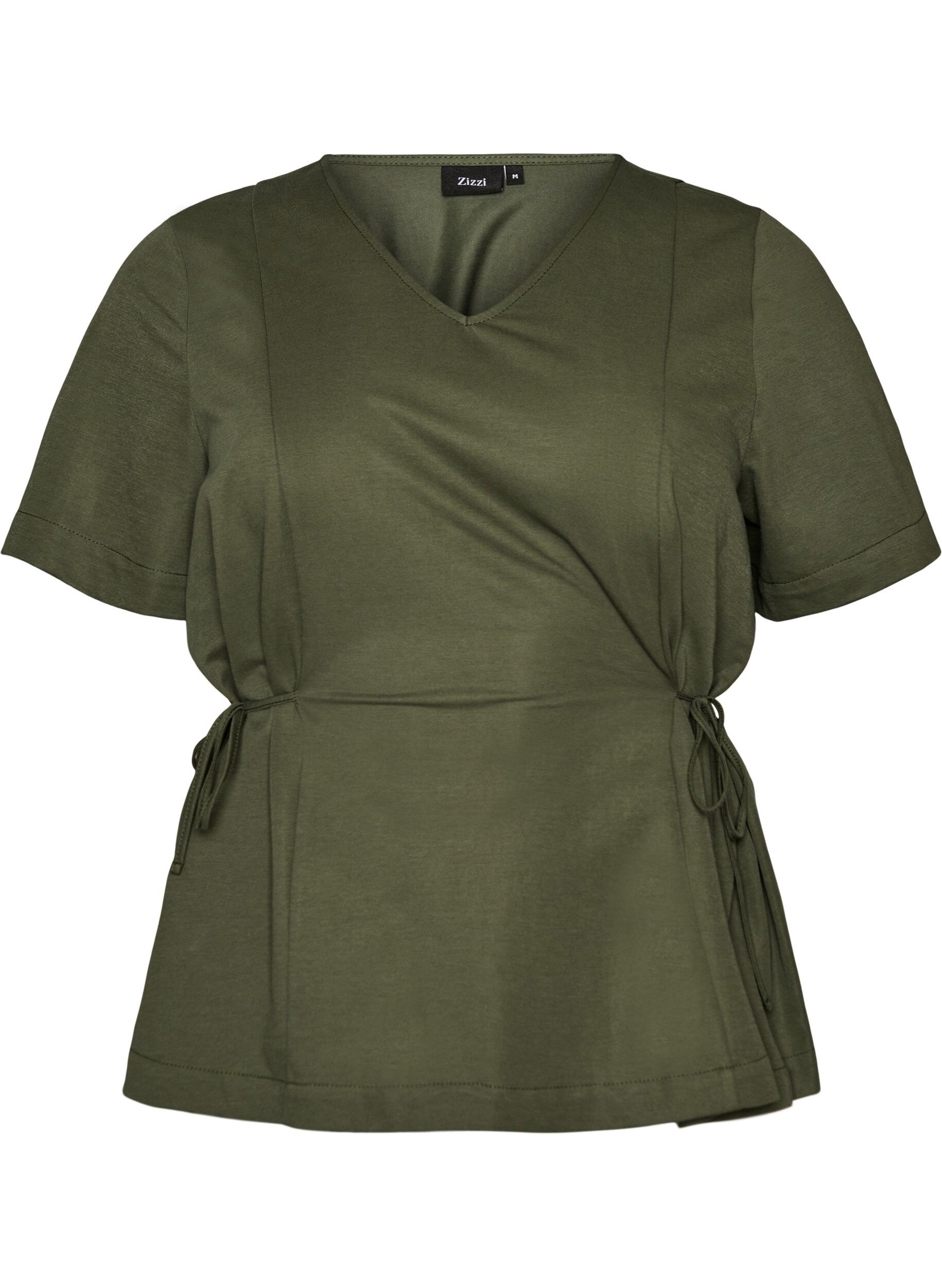 ZizzifashionBlouse in a cotton blend with a V-neck and tie-string, Green, Packshot image number 0