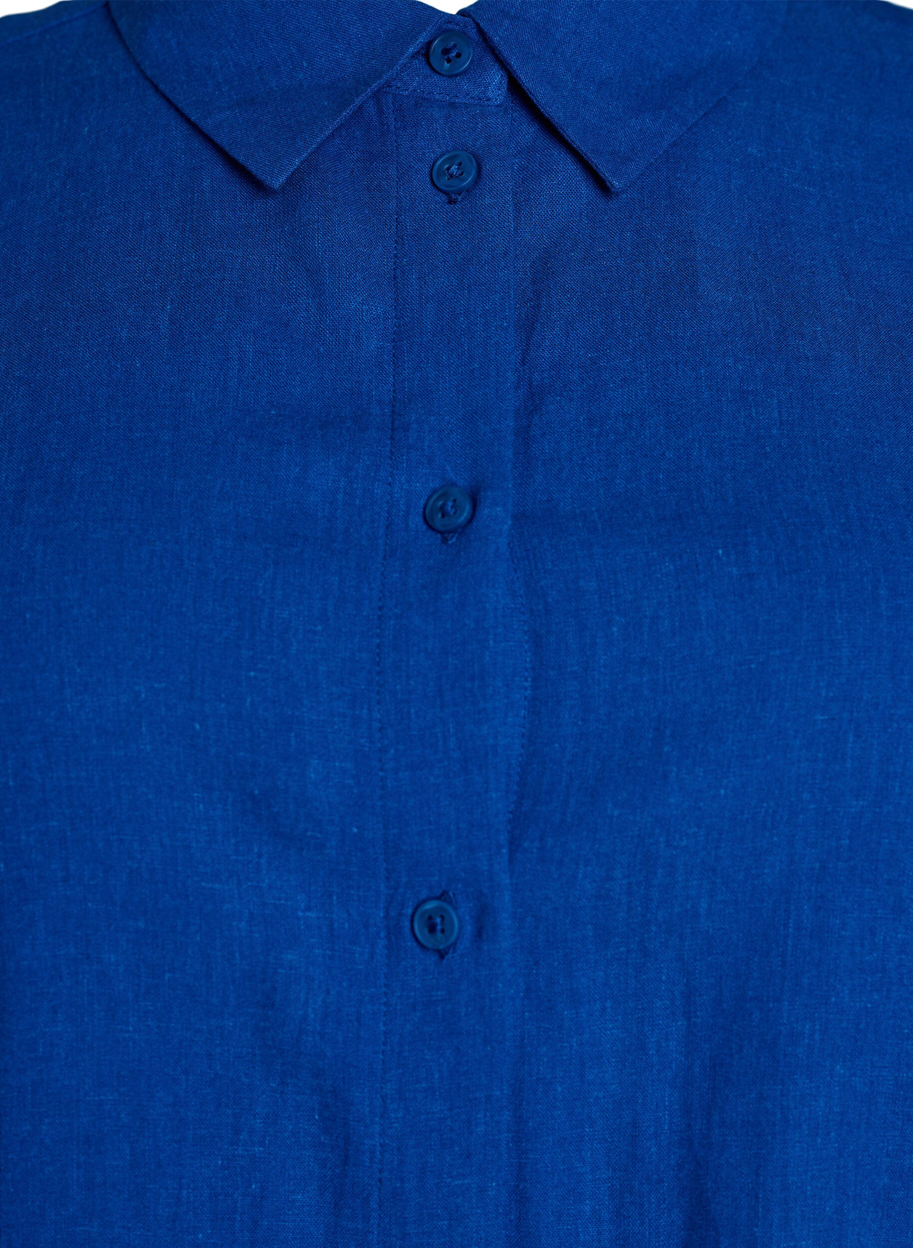 Zizzifashion Short-sleeved shirt in linen and viscose, Blue, Packshot image number 2
