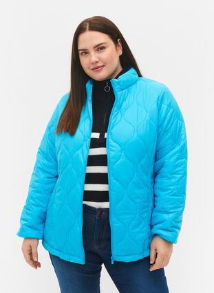 Quilted jacket with zip and pockets, River Blue, Model image number 0
