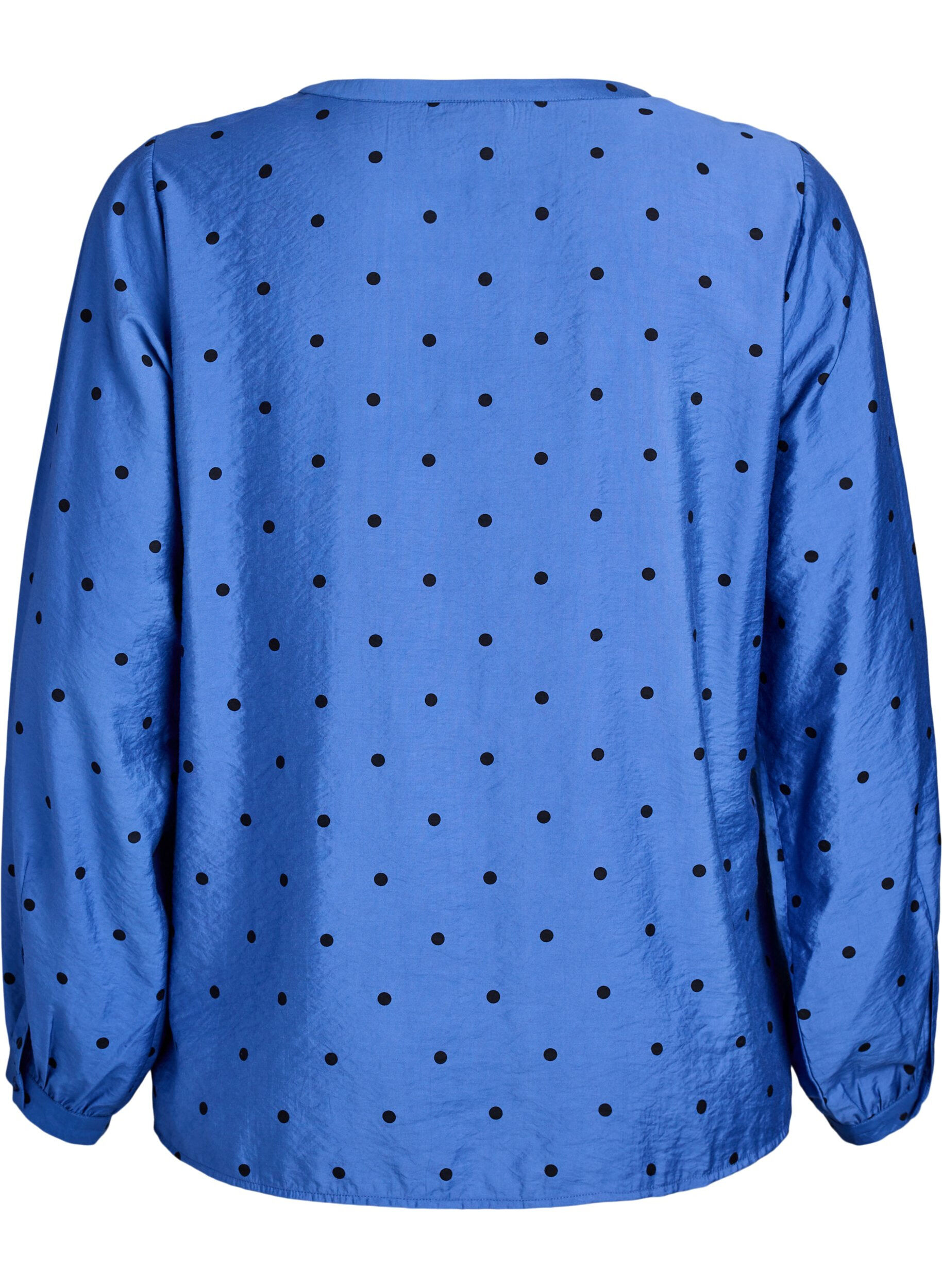 Zizzifashion Dotted blouse with long sleeves, Blue, Packshot image number 1
