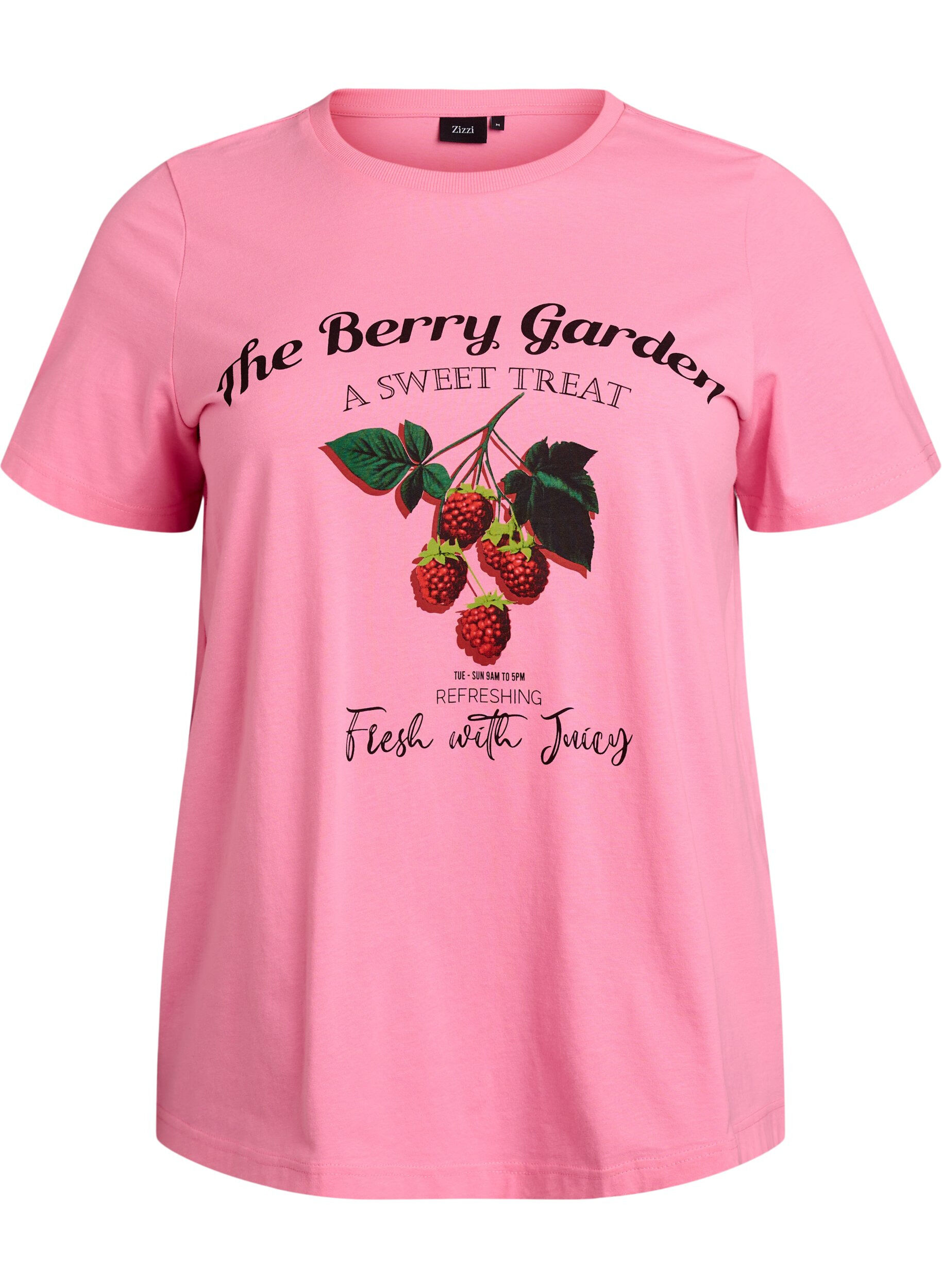 Zizzifashion Cotton t-shirt with fruit print and text, Pink, Packshot image number 0