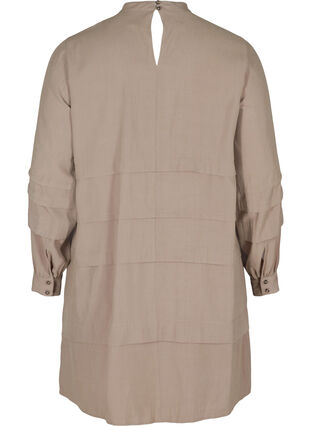 Viscose dress with long sleeves and pleating, Desert Taupe, Packshot image number 1