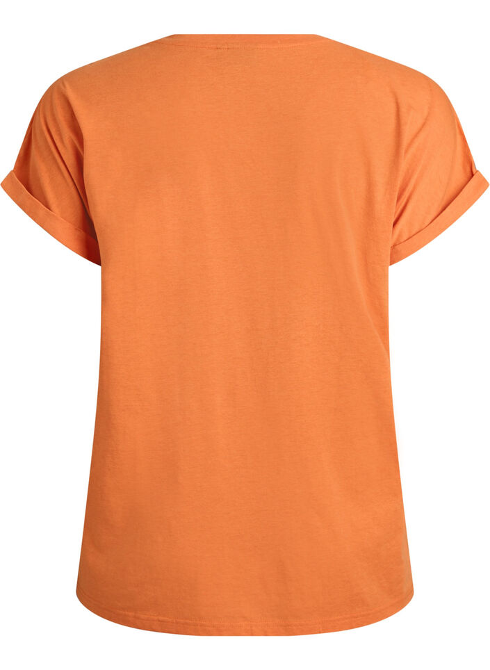 Short-sleeved cotton blend t-shirt, Orange, Packshot image number 1