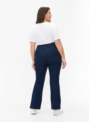 FLASH - High waisted jeans with bootcut, Blue denim, Model image number 1