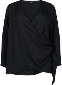 Long-sleeved blouse in viscose with a wrap look