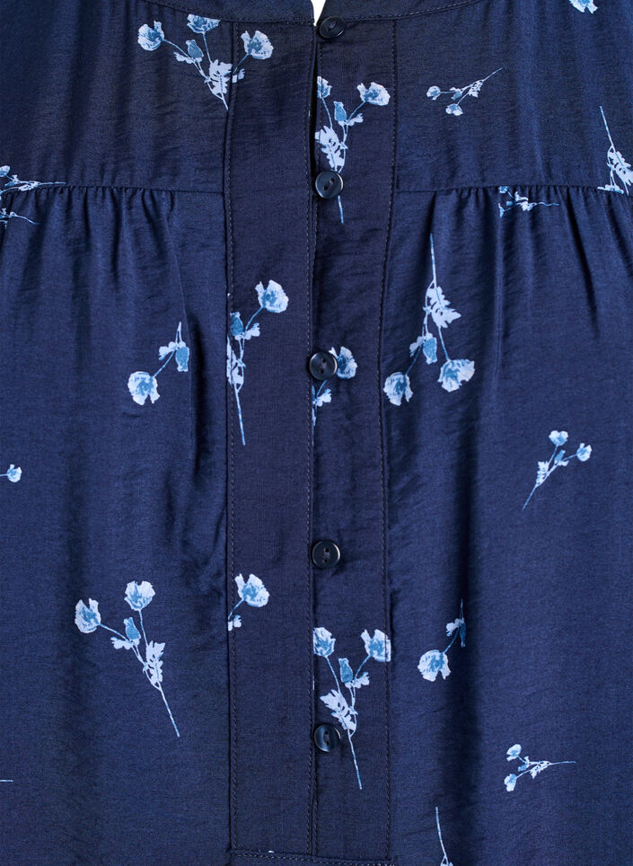 Blouse with button fastening and small flowers, Blue, Packshot image number 2