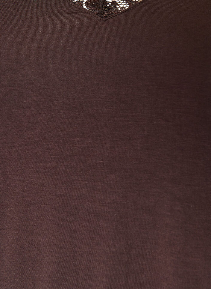 Viscose blouse with lace trim and V-neck, Brown, Packshot image number 2